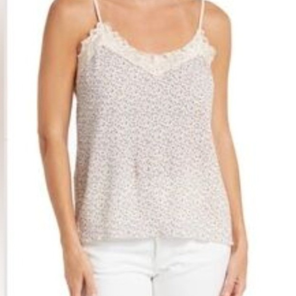 Everleigh Floral Plisse Camisole Top Lace Trim Cream‎ Blue XS NWT